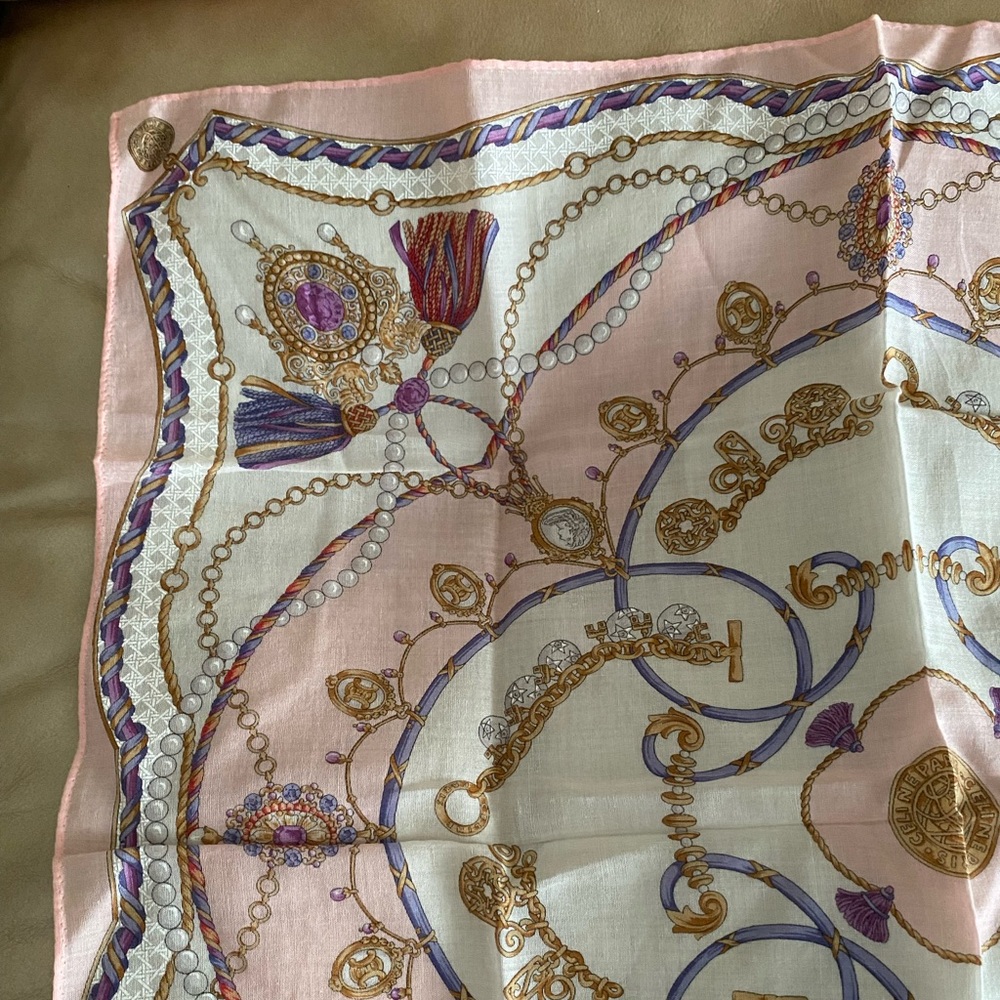 Vintage Celine small scarf handkerchief neck hair tie square cotton print - Picture 4 of 9